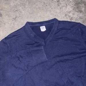 Gap Sweater Mens Large Blue Cotton Tight Knit Travel School Outdoor V Neck